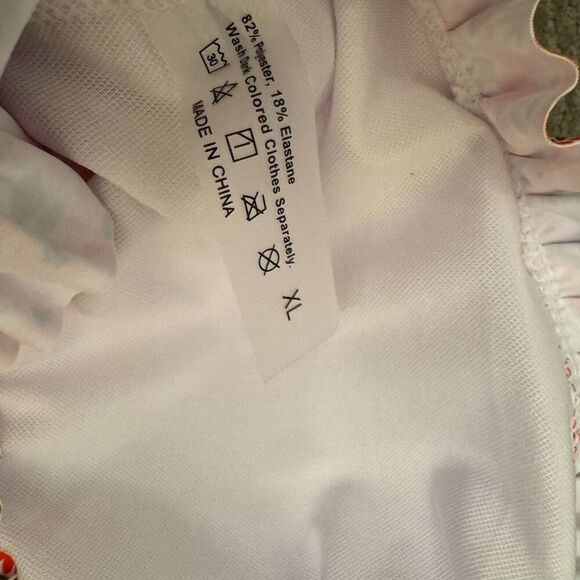 Orange Pink Red Floral Swimsuit Bikini Ruffle Bandeau Halter Top XL NWOT - Picture 6 of 6